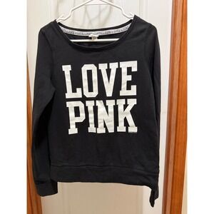 Victoria's Secret‎ PINK Black Love Pink Graphic Sweatshirt Crew Neck Small